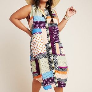 Anthropologie Everyway Shirt Dress Patchwork Mix Print Button Midi Front Size 6